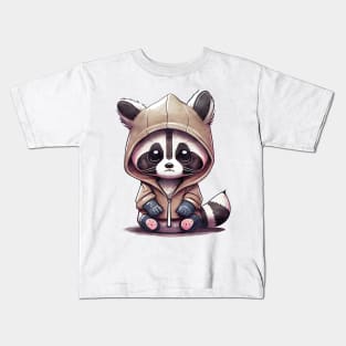 Cartoon Raccoon Wearing Hoodie Kids T-Shirt